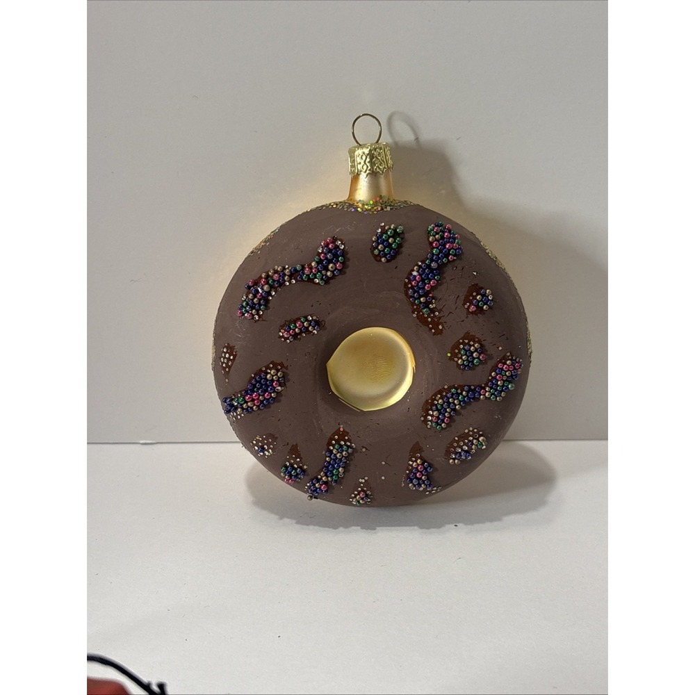 Dunkin Donuts Christmas Tree Ornament Donut Chocolate Frosting With Sprinkles
